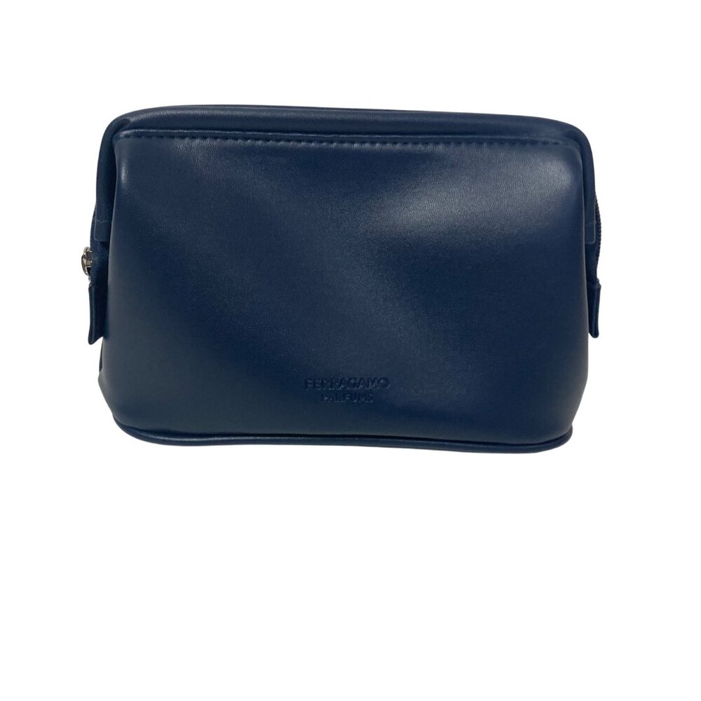 Salvatore Ferragamo Navy Blue Cosmetic Pouch Bag Case Turkish Airlines - Picture 10 of 10